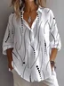 Women Striped Long Sleeve Shirt Spring/Fall Printing Shirt Collar Daily Casual Top