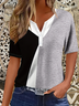 Women Contrast Stitching Short Sleeve Tee T-shirt Crew Neck Printing Casual Summer Graphic Tee Top