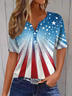 Women Independence Day (Flag) Short Sleeve Tee T-shirt Crew Neck Printing Casual Summer Graphic Tee Top