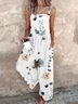Women Floral Square Neck Gallus Casual Summer Cotton And Linen Jumpsuit