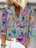 Women Floral Three Quarter Sleeve Blouse Spring/Fall Printing V Neck Daily Casual Top