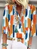 Women Abstract Three Quarter Sleeve Blouse Spring/Fall Printing V Neck Daily Casual Top