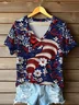 Women Floral Short Sleeve Tee T-shirt V Neck Printing Casual Summer Graphic Tee Top