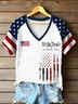 Women Independence Day (Flag) Short Sleeve Tee T-shirt V Neck Printing Casual Summer Graphic Tee Top