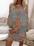 Women Floral Half Sleeve Summer Printing Dress V Neck Daily Casual Maxi H-Line Dress
