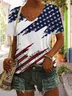 Women Independence Day (Flag) Short Sleeve Tee T-shirt V Neck Printing Casual Summer Graphic Tee Top