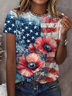 Women Floral Short Sleeve Tee T-shirt Crew Neck Printing Casual Summer Graphic Tee Top