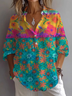 Women Floral Long Sleeve Shirt Spring/Fall Printing Shirt Collar Daily Casual Top