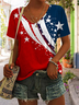 Women Independence Day (Flag) Short Sleeve Tee T-shirt V Neck Printing Casual Summer Graphic Tee Top