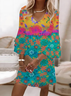 Women Floral Half Sleeve Summer Printing Dress V Neck Daily Casual Maxi H-Line Dress