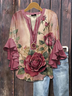 Women Floral Half Sleeve Shirt Summer Printing V Neck Daily Casual Top