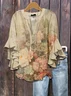 Women Floral Half Sleeve Shirt Summer Printing V Neck Daily Casual Top