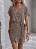 Women Geometric Short Sleeve Summer Asymmetric Dress V Neck Dolman Sleeve Daily Vintage Midi Tank A-Line Dress