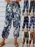 Women Geometric Ankle Pants Elastic Waist Pants Vintage Spring/Fall Trousers