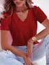Women Plain Short Sleeve Tee T-shirt V Neck Casual Summer Top