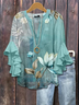 Women Floral Half Sleeve Shirt Summer Printing V Neck Daily Casual Top