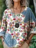 Women Floral Three Quarter Sleeve Tee T-shirt Crew Neck Printing Casual Spring/Fall Top