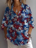 Women Independence Day (Flag) Long Sleeve Shirt Spring/Fall Printing Shirt Collar Daily Casual Top