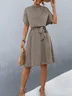 Women Geometric Short Sleeve Summer Printing Dress Crew Neck Daily Vintage Midi Tunic A-Line Dress