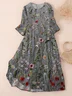 Women Floral Three Quarter Sleeve Spring/Fall Printing Dress Crew Neck Daily Casual Maxi Classic H-Line Dress