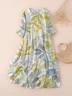 Women Floral Three Quarter Sleeve Spring/Fall Printing Dress Crew Neck Daily Casual Maxi Classic H-Line Dress