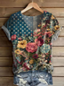 Women Floral Short Sleeve Tee T-shirt V Neck Printing Casual Summer Graphic Tee Top