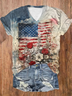 Women Floral Short Sleeve Tee T-shirt V Neck Printing Casual Summer Graphic Tee Top