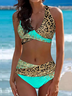Boho Glitter Color Block Sexy Women's Swimsuit Cross Leopard Sequin Gradient Bikini