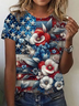 Women Floral Short Sleeve Tee T-shirt Crew Neck Printing Casual Summer Graphic Tee Top