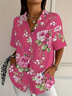 Women Floral Short Sleeve Shirt Summer Printing Shirt Collar Daily Casual Top