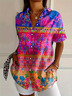 Women Floral Short Sleeve Shirt Summer Printing Shirt Collar Daily Casual Top