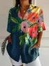 Women Floral Short Sleeve Shirt Summer Printing Shirt Collar Daily Casual Top