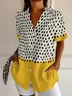 Women Abstract Polka Dots Short Sleeve Shirt Summer Printing Shirt Collar Daily Casual Top
