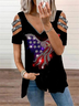 Women Independence Day (Flag) Short Sleeve Tee T-shirt V Neck Printing Vintage Summer Tunic Top