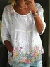 Women Floral Half Sleeve Shirt Summer Printing Crew Neck Daily Casual Top