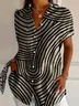 Women Abstract Stripes Short Sleeve Shirt Summer Printing Shirt Collar Daily Casual Top