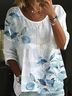 Women Floral Half Sleeve Shirt Summer Printing Crew Neck Daily Casual Top
