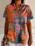 Women Floral Short Sleeve Shirt Summer Printing Shirt Collar Daily Casual Top