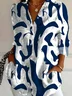 Women Abstract Long Sleeve Shirt Spring/Fall Buckle Shirt Collar Daily Casual Top