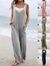 Women Plain Crew Neck Sleeveless Casual Summer Jumpsuit