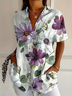 Women Floral Short Sleeve Shirt Summer Printing Shirt Collar Daily Casual Top