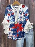 Women Floral Half Sleeve Shirt Summer Printing V Neck Daily Casual Top
