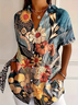 Women Floral Short Sleeve Shirt Summer Printing Shirt Collar Daily Casual Top