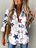 Women Star Long Sleeve Shirt Spring/Fall Printing Shirt Collar Daily Casual Top