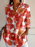 Women Floral Long Sleeve Shirt Spring/Fall Buckle Shirt Collar Daily Casual Top