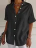 Women Plain Short Sleeve Shirt Summer Printing Shirt Collar Daily Casual Top