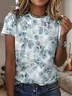 Women Floral Short Sleeve Tee T-shirt Crew Neck Printing Casual Summer Graphic Tee Top
