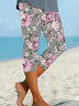Women Floral Capris Elastic Waist Pants Casual Summer Trousers