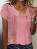 Women Striped Short Sleeve Tee T-shirt Asymmetrical Buckle Casual Summer Top