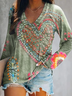Women Floral Long Sleeve Blouse Spring/Fall Printing V Neck Daily Casual Top